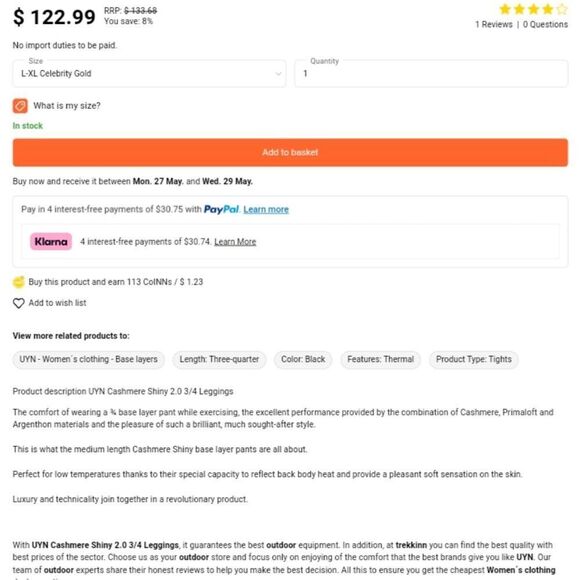 NWT UYN Lady Cashmere Shiny 2.0 Pants Celebrity Gold size S/M - Picture 2 of 11